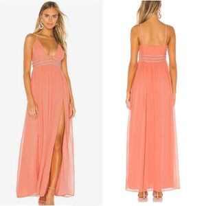 NBD Revolve Giavanna Sorbet Pink Crystal Trim Plunge Maxi Dress